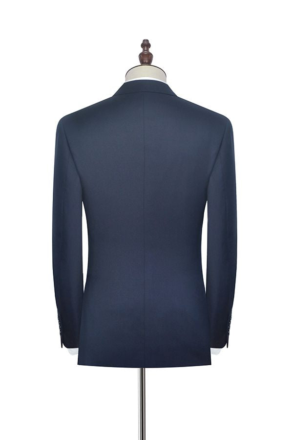 Peak Lapel Double Breasted Business Mens Suits for Formal Three Piece Dark Navy Suits for Men-Ballbella