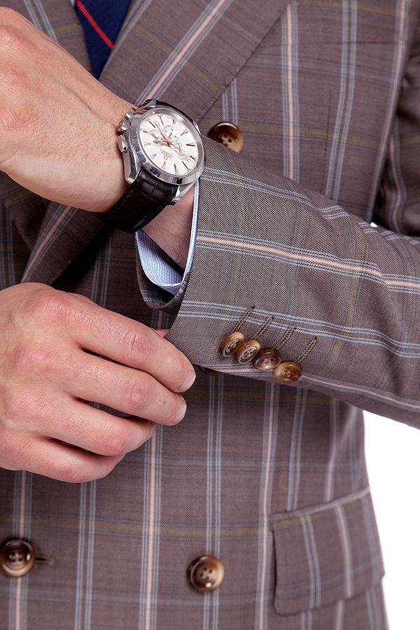 Peak Lapel Plaid Double Breasted Premium Mens Suits with Flap Pocket-Ballbella