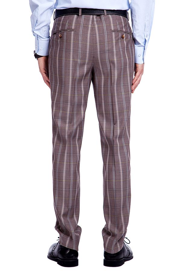 Peak Lapel Plaid Double Breasted Premium Mens Suits with Flap Pocket-Ballbella