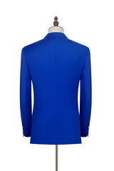 Peak Lapel Royal Blue Double Breasted Mens Suits Six Buttons Custom design Leisure Suits-Ballbella