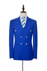 Peak Lapel Royal Blue Double Breasted Mens Suits Six Buttons Custom design Leisure Suits-Ballbella