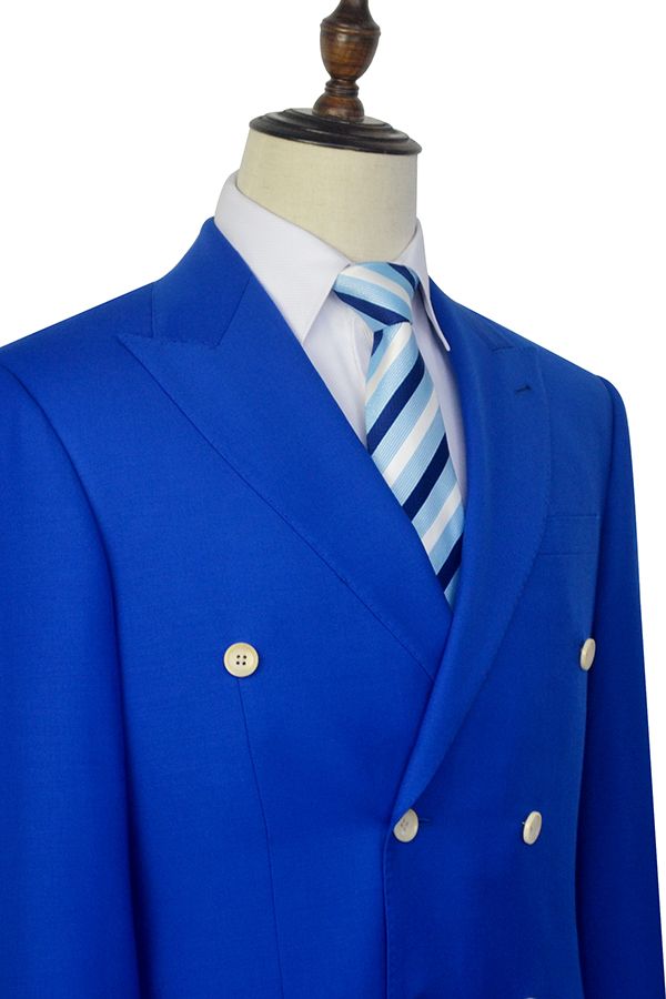 Peak Lapel Royal Blue Double Breasted Mens Suits Six Buttons Custom design Leisure Suits-Ballbella