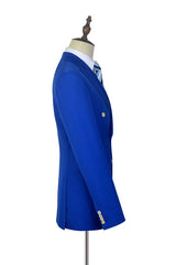 Peak Lapel Royal Blue Double Breasted Mens Suits Six Buttons Custom design Leisure Suits-Ballbella