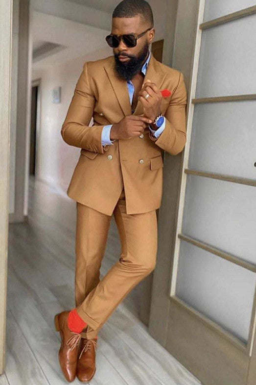 Peaked Lapel Double Breasted Slim Fit Prom Suits-Ballbella