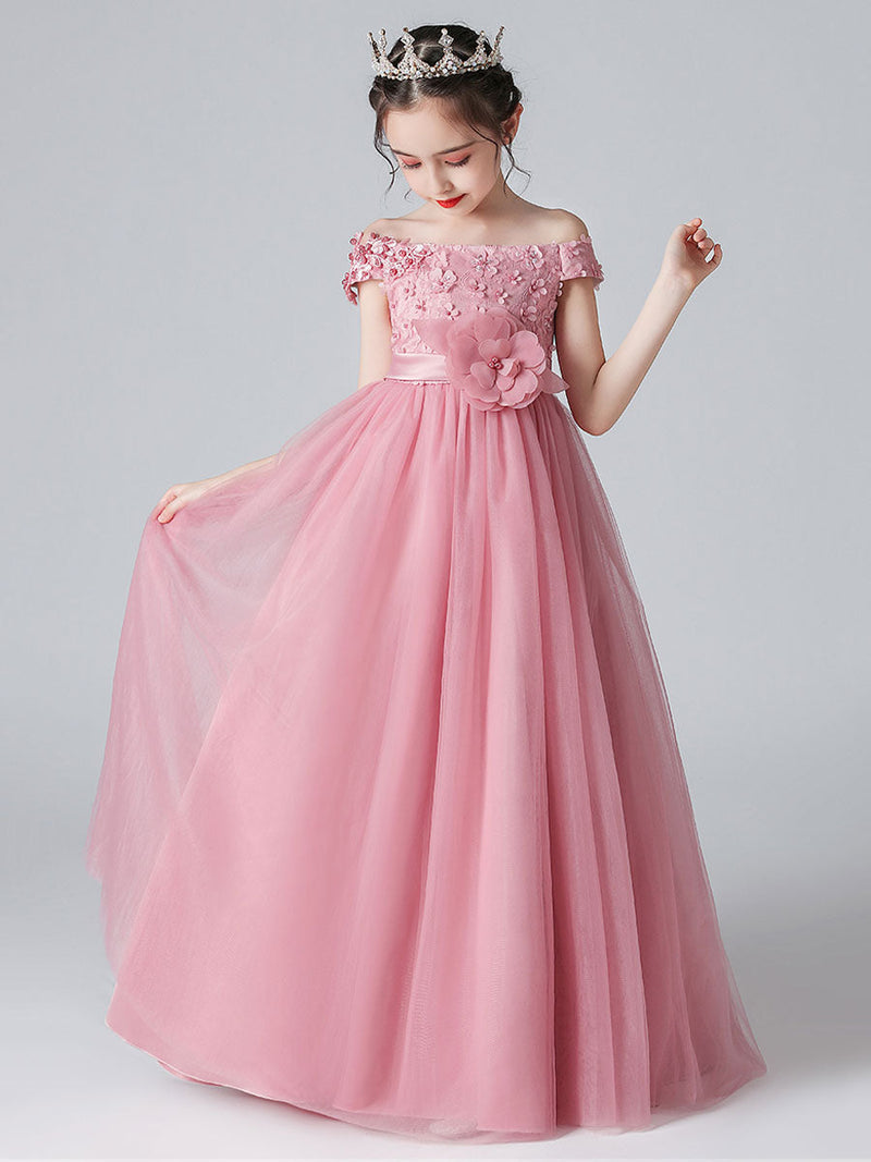 Pink Bateau Neck Sleeveless Bows Formal Kids Pageant Flower Girl Dresses, Pink / 2-3Y Pink Bateau Neck Sleeveless Bows Formal Kids Pageant Flower Girl Dresses, Pink / 2-3Y