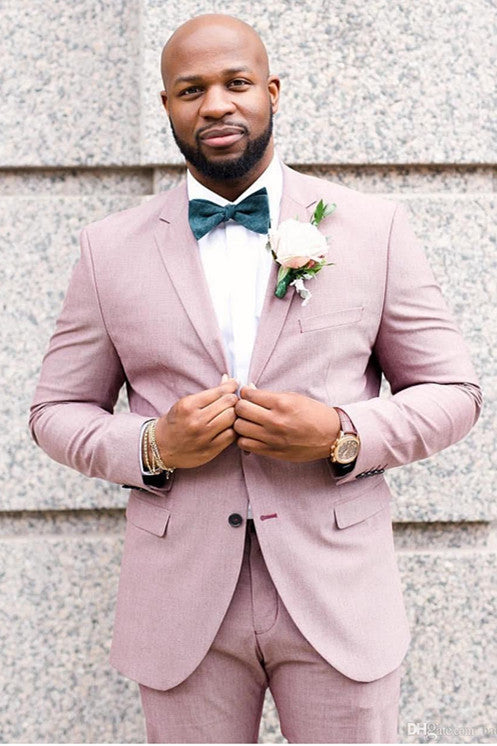 Pink Classic Bespoke Notched Lapel Groomsmen Suits