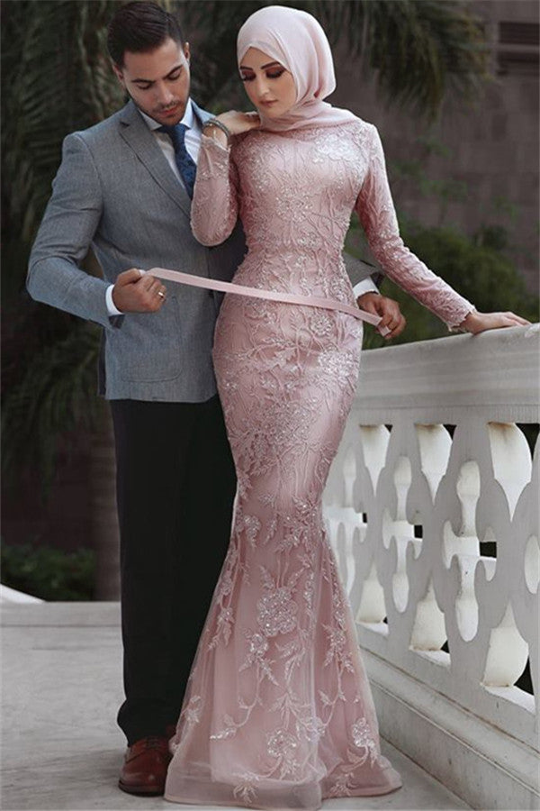 Still not know where to get your event dresses online? Ballbella offer you Pink Detachable Long-Sleeves Prom Dresses Appliques Lace Mermaid Evening Gowns at factory price,  fast delivery worldwide.