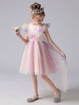 Pink flower girl dresses Jewel Neck Short Sleeves Kids Social Party Dresses Princess Dress