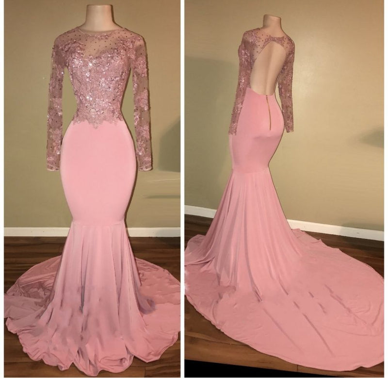 Customizing this New Arrival Pink Long-Sleeves Backless Beaded Mermaid Charming Prom Dresses on Ballbella. We offer extra coupons,  make in cheap and affordable price. We provide worldwide shipping and will make the dress perfect for everyone.