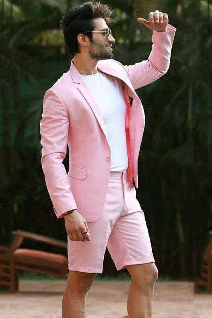 Pink Notched Lapel Slim Fit One Button Men Suits