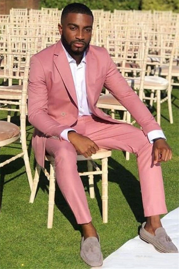 Pink Notched Lapel Two Pieces Slim Fit Men's Suit for Prom-Ballbella