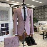 Pink Peaked Lapel 3 Flaps Prom Suits For Men-Ballbella