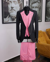Pink Peaked Lapel 3-Piece Prom Suit-Ballbella