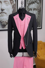 Pink Peaked Lapel 3-Piece Prom Suit-Ballbella