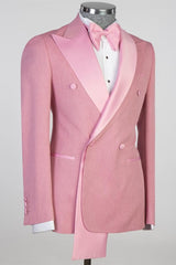 Pink Peaked Lapel Double-Breasted Prom Suit-Ballbella