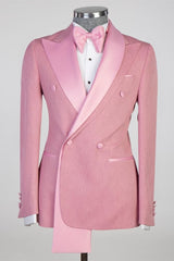 Pink Peaked Lapel Double-Breasted Prom Suit-Ballbella