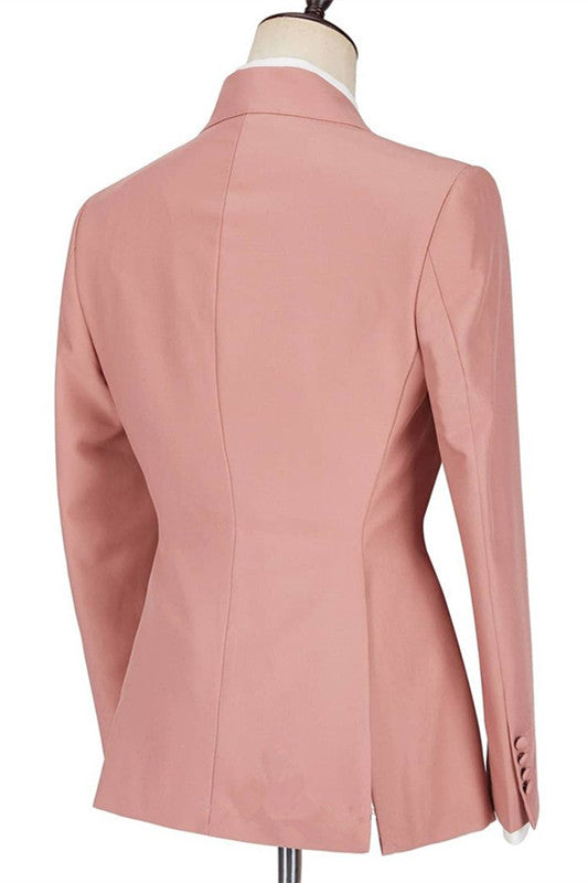 Pink Peaked Lapel Ruffles Designer Slim Fit Men's Prom Suits-Ballbella