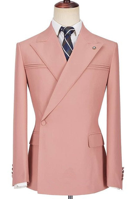 Pink Peaked Lapel Ruffles Designer Slim Fit Men's Prom Suits