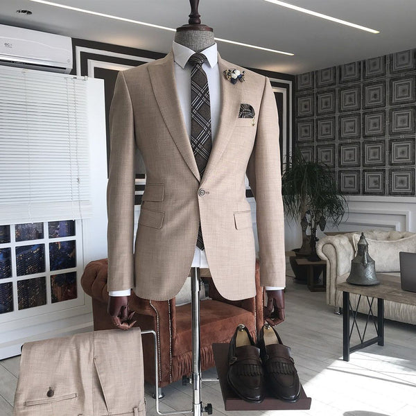 Pink Peaked Lapel Slim Fit Men Suits For Proms-Ballbella