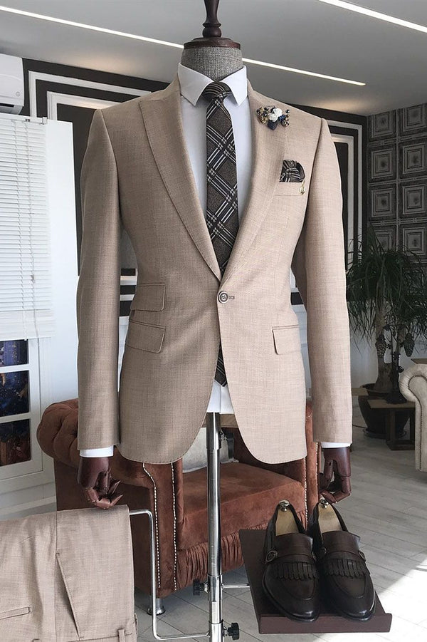 Pink Peaked Lapel Slim Fit Men Suits For Proms-Ballbella