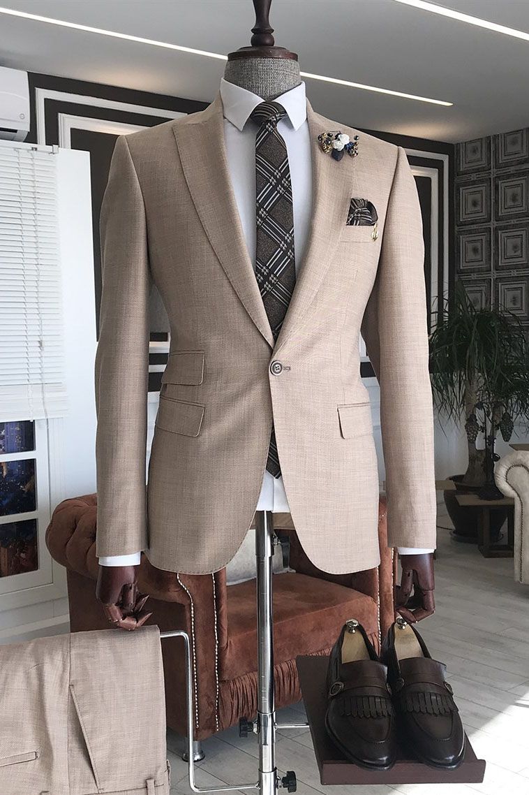 Pink Peaked Lapel Slim Fit Men Suits For Proms-Ballbella