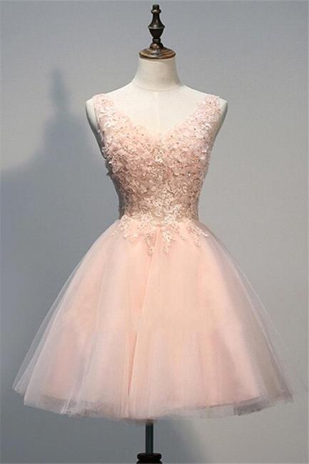 Ballbella offers Pink Prom Dresses Evening Dresses Short With Lace Appliques A Line Tulle Evening Wear at a good price from Lace to Knee-length hem. Gorgeous yet affordable Sleeveless Prom Dresses, Evening Dresses, Homecoming Dresses, Bridesmaid Dresses, Quinceanera dresses.