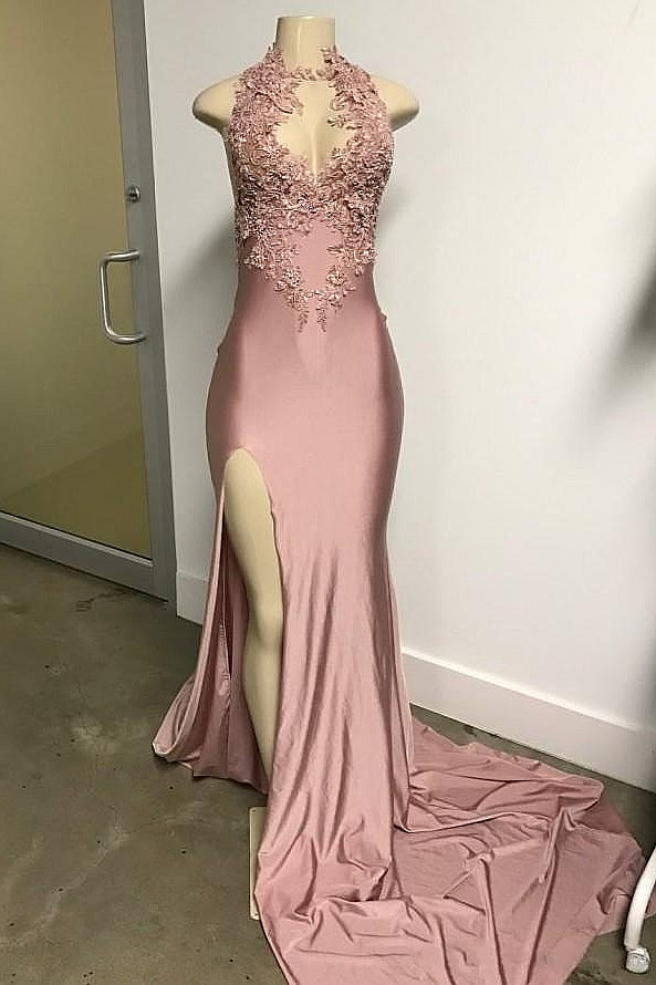 Ballbella offers Pink Sleeveless Front Slit Appliques Long Mermaid Prom Dresses at a cheap price from pink color to Mermaid Floor-length hem.. Check out our gorgeous yet affordable Sleeveless Real Model Series.