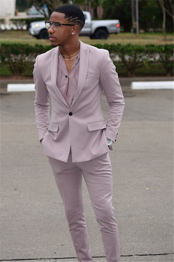 Pink Slim Fit Prom Party Suit One Button Designer Men Suit-Ballbella
