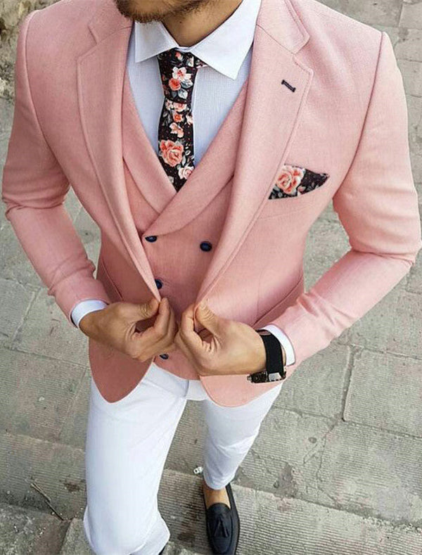 Pink Three-Pieces Slim Fit Notched Lapel Men's Prom Suits