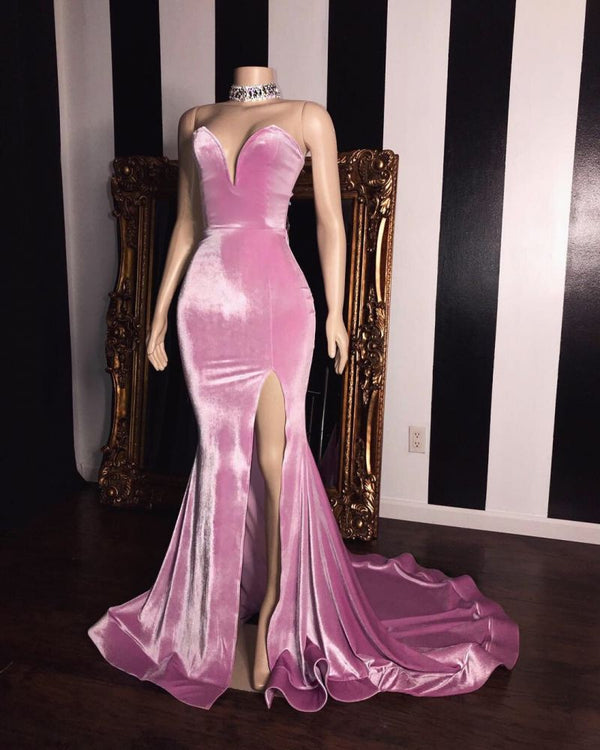Ballbella has a great collection of Pink Velvet Sweetheart Prom Dresses Elegant Side Slit Mermaid Long Evening Gowns at an affordable price. Welcome to buy high quality Real Model Series from Ballbella