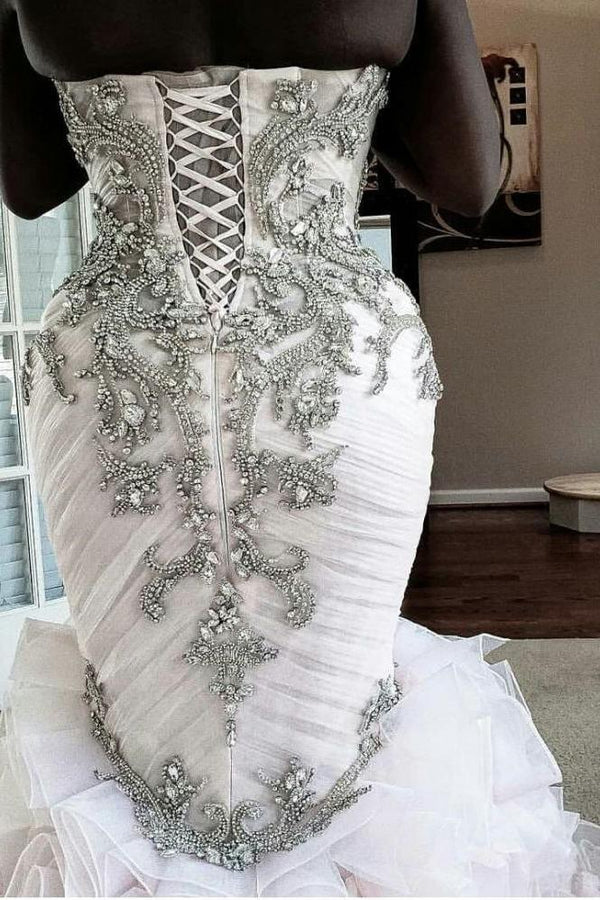 Plus Size Mermaid Crystal Lace Beads Sweetheart Long Train African Custom Made Ruffless Wedding Dresses Plus Size Mermaid Crystal Lace Beads Sweetheart Long Train African Custom Made Ruffless Wedding Dresses