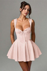 Popular A-Line Straps Sweetheart Homecoming Dress Mini Sleeveless With Pleats Bowknot-Ballbella