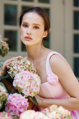 Pretty Pink Square Straps A-Line Satin Homecoming Dress Sleeveless Mini Lace-Up Back With Flower-Ballbella