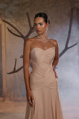Pretty Sweetheart Strapless Sleeveless Chiffon Prom Dress A-Line Long With Pleats-Ballbella
