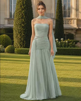 Charming Strapless Sleeveless Chiffon Prom Dresses Floor Length Gem Pleats With Lace-Up Back