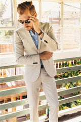 Pricey Ivory Linen Men Suits for Wedding Two-piece Slim Groom Prom Men Tuxedo-Ballbella