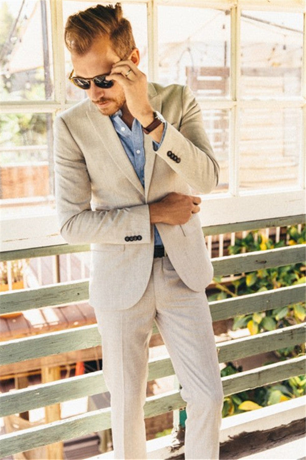 Pricey Ivory Linen Men Suits for Wedding Two-piece Slim Groom Prom Men Tuxedo-Ballbella