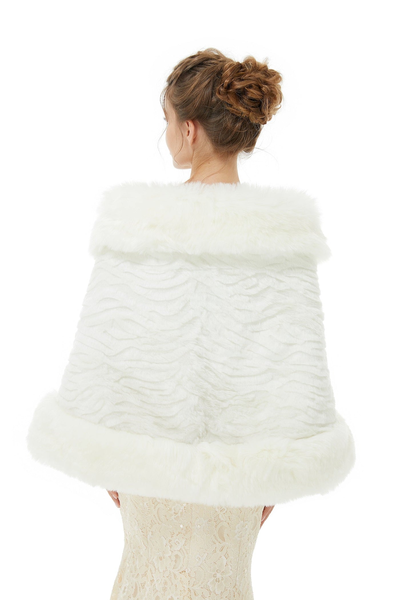 Pure White Warm Faux Fur Shawl For Bride For Winter