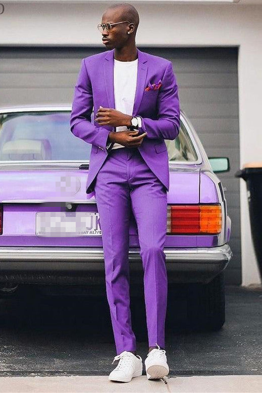 Purple Bespoke Notched Lapel Prom Suits-Ballbella