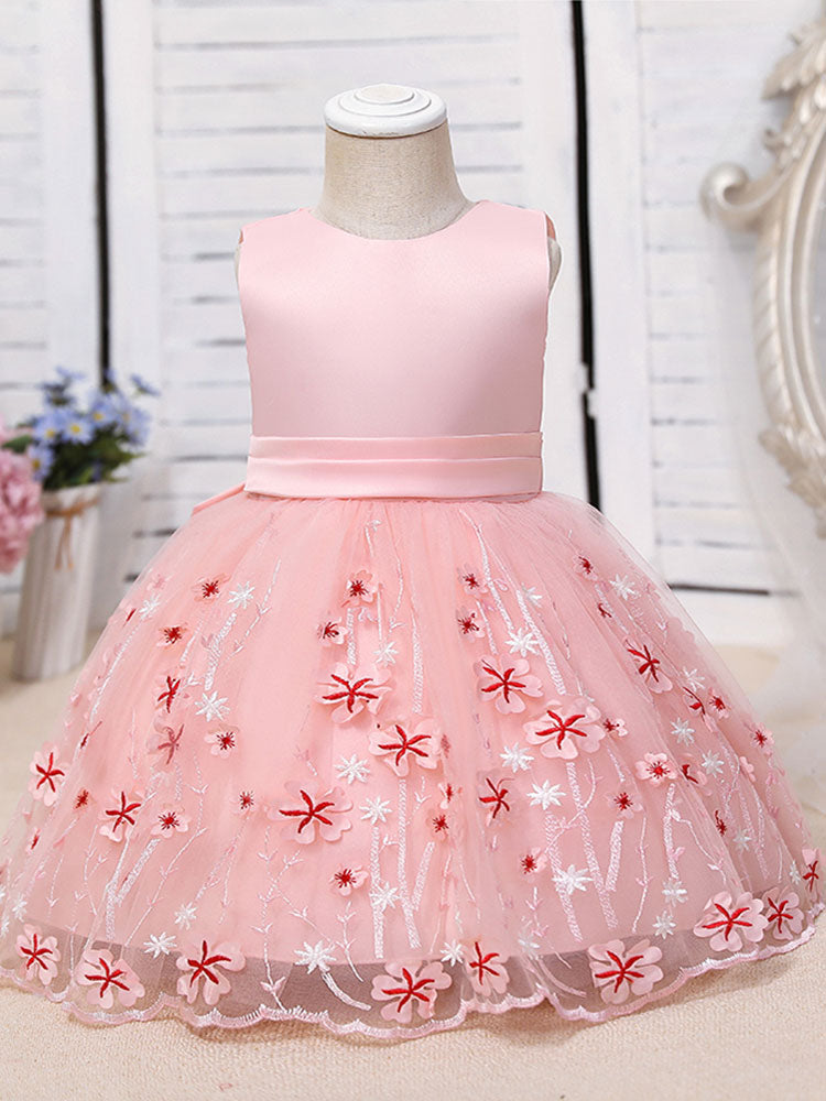 Purple Jewel Neck Cotton Tulle Sleeveless Short A-Line Embroidered Kids Party Dresses-Ballbella