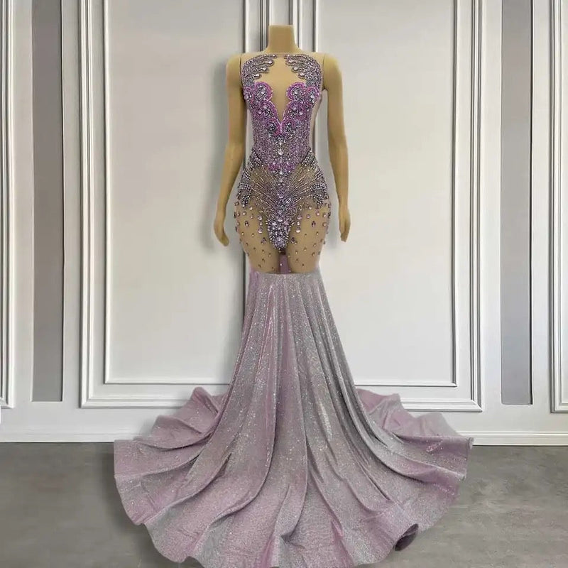 Purple Mermaid Prom Dress Sleeveless with Long Beadings-Ballbella