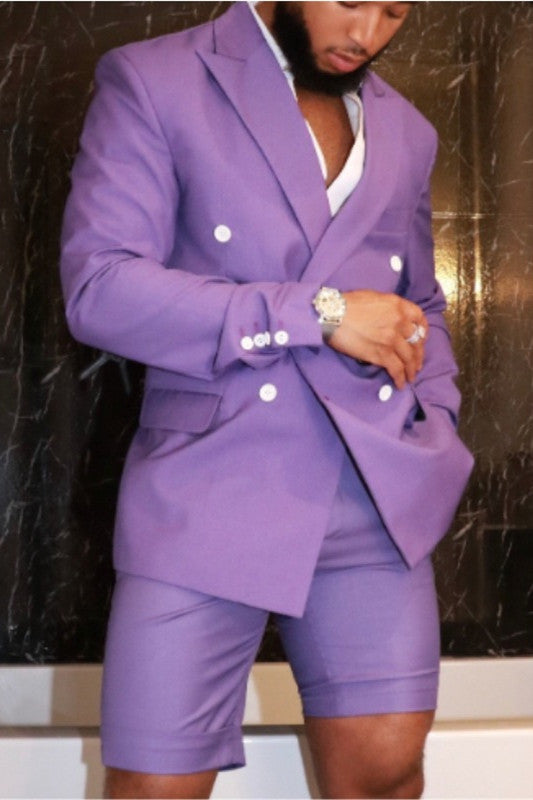 Purple Peaked Lapel Double Breasted Bespoke Men Suits-Ballbella