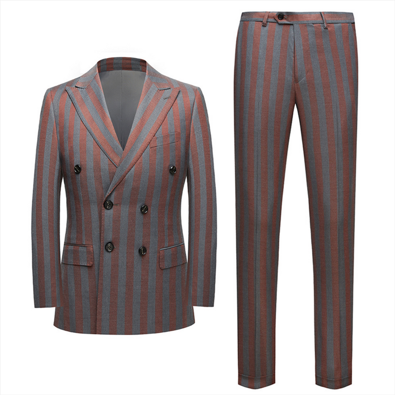 Red and Gray Stripes Formal Men's Suits New Arrival Double Breasted Prom Suits-Ballbella