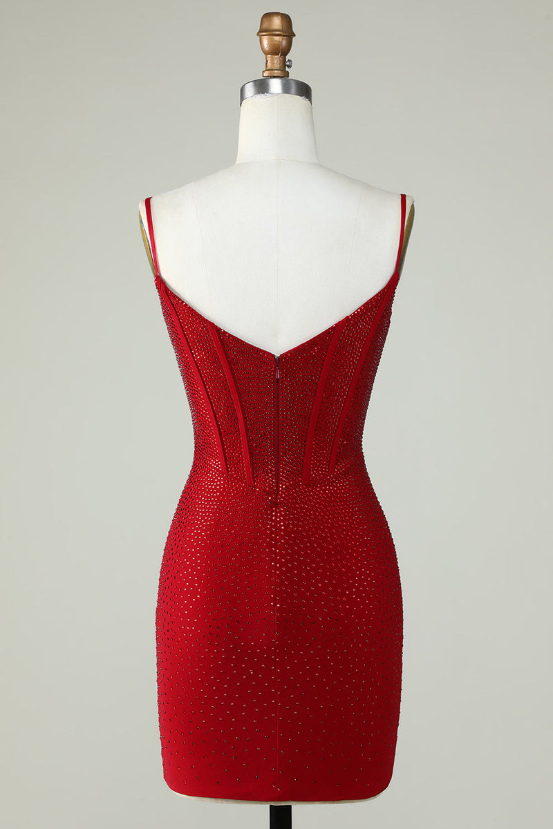 Red Beaded Sheath Spaghetti Strap Homecoming Dress Ballbella Red Beaded Sheath Spaghetti Strap Homecoming Dress Ballbella