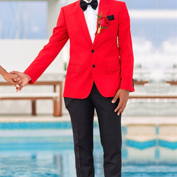 Red Notched Lapel Two-Button Prom Suit with Black Pants Red Notched Lapel Two-Button Prom Suit with Black Pants