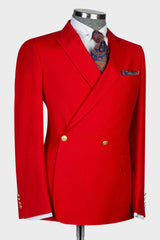 Red Peaked Lapel Double-Breasted Prom Suit-Ballbella