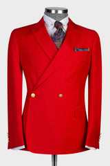 Red Peaked Lapel Double-Breasted Prom Suit-Ballbella
