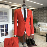 Red Peaked Lapel One Button Slim Fit Dinner Party Suits-Ballbella