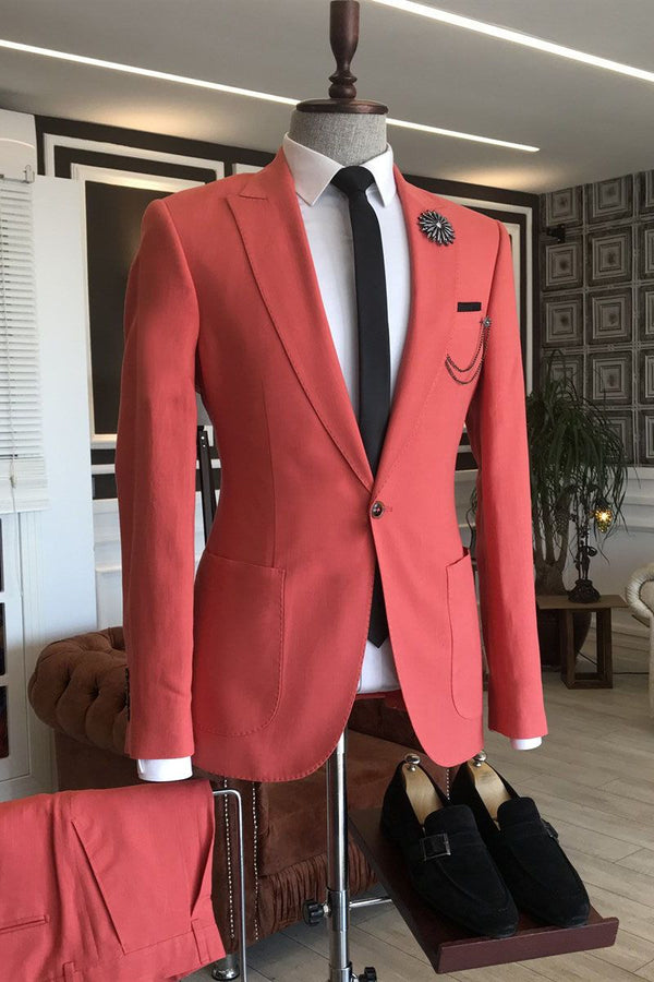 Red Peaked Lapel Slim Fit 2 Flaps Men's Prom Suits-Ballbella