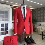 Red Peaked Lapel Slim Fit Bespoke Men's Prom Suits-Ballbella